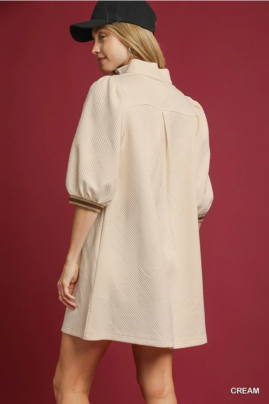 Cream Jacquard High Neck Mini Dress