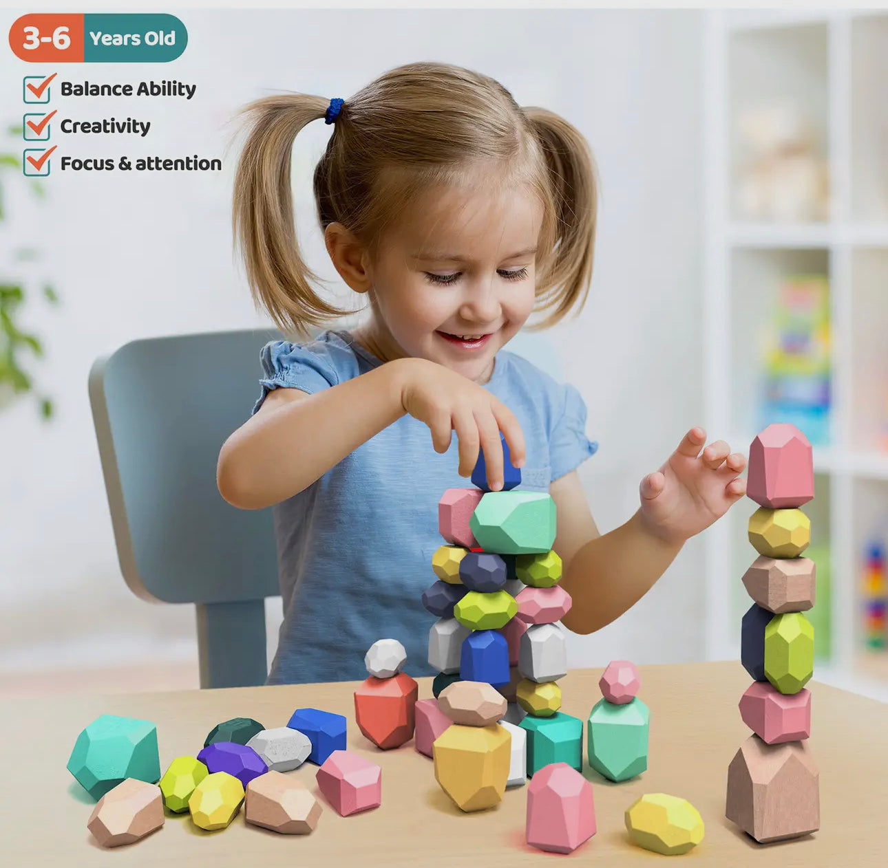 Wooden Balancing Stacking Rocks Toy