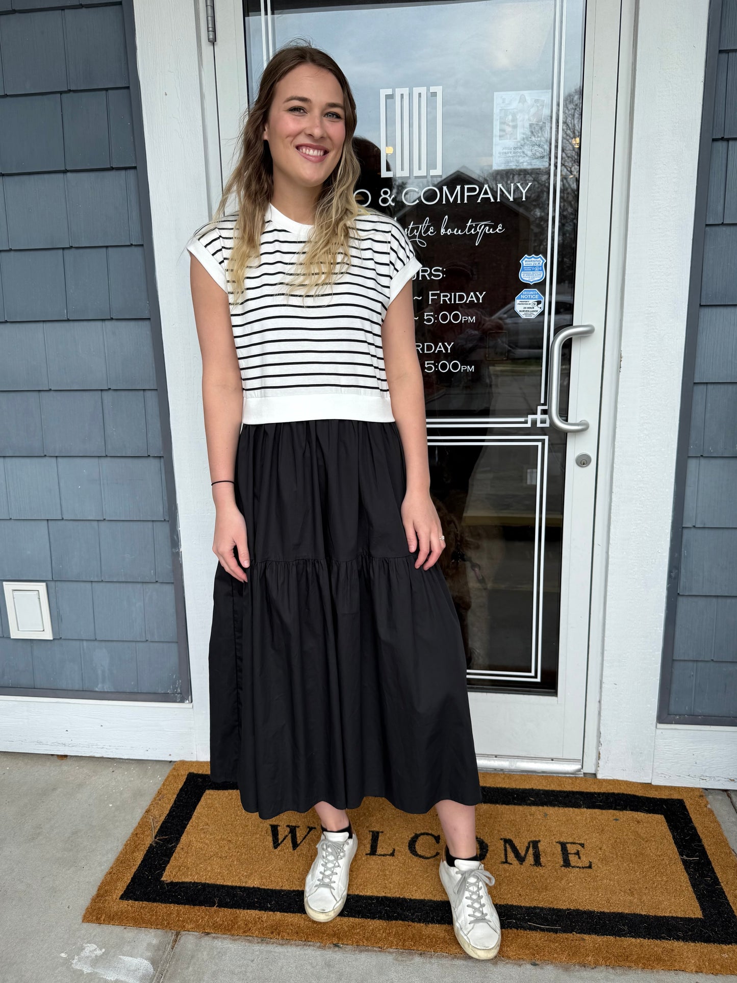 Half Striped A-line Midi Dress