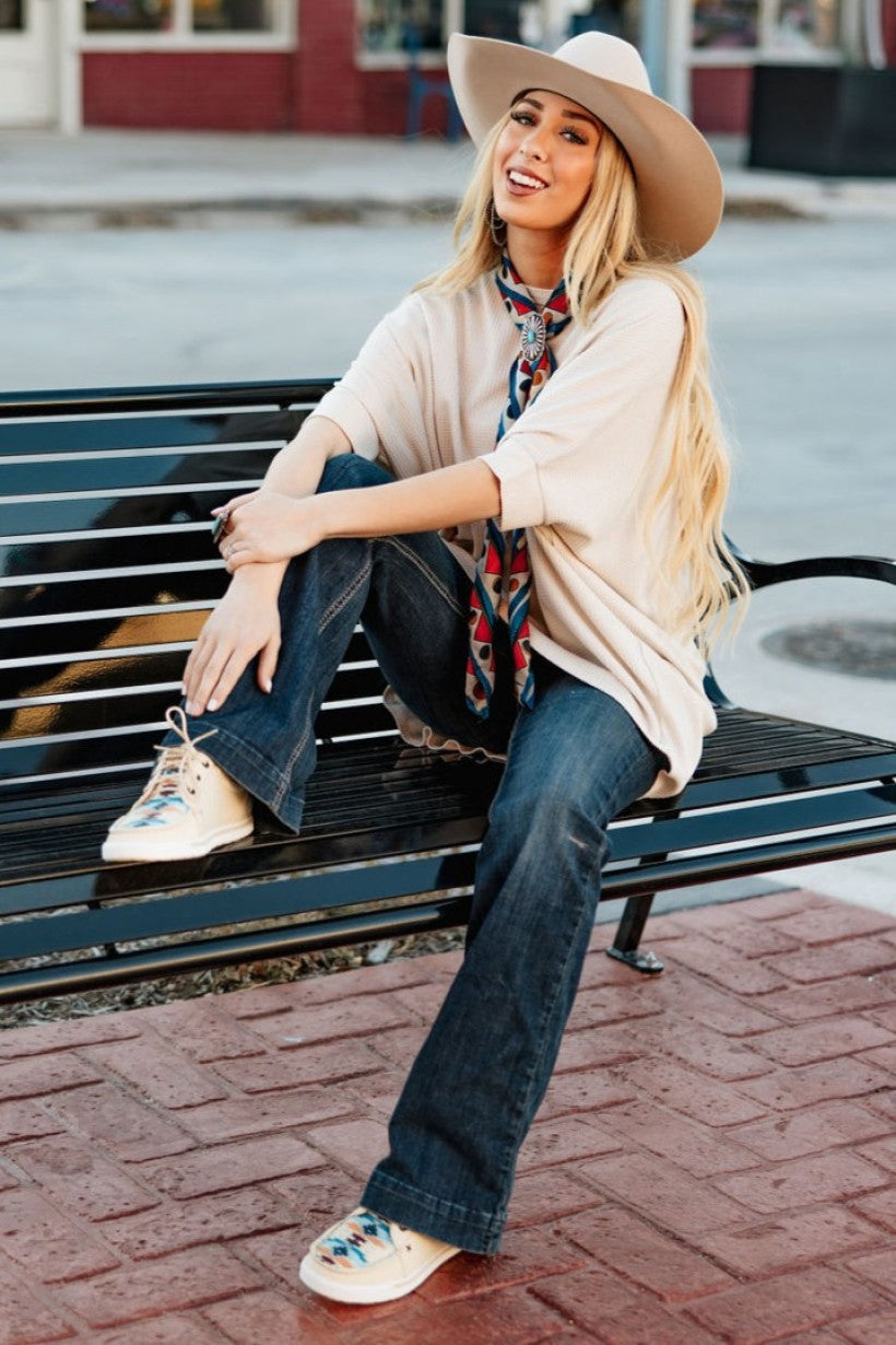 Oatmeal Waffle Knit Oversized Tunic Top
