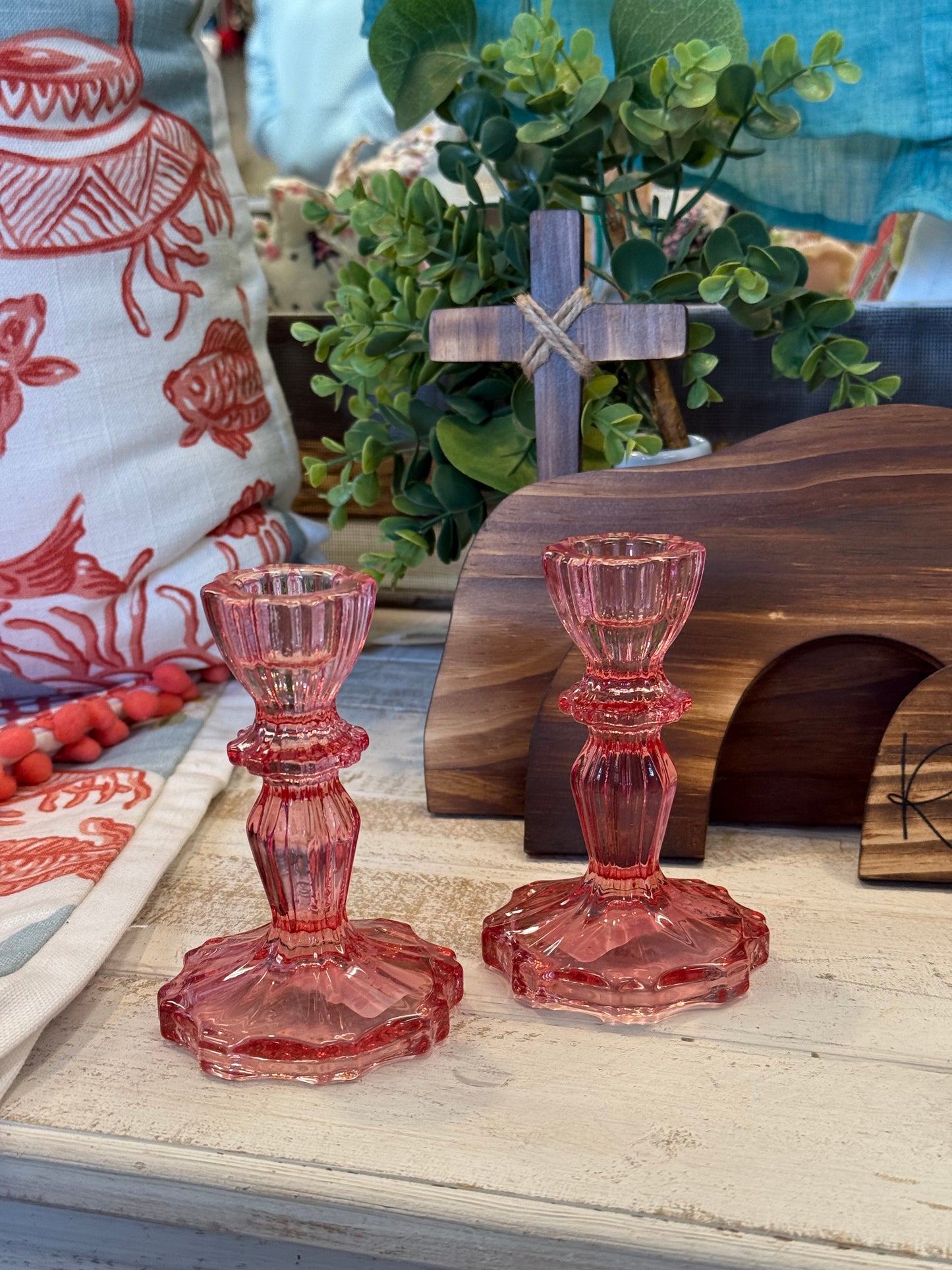 Pink Glass Candle Holder (1)