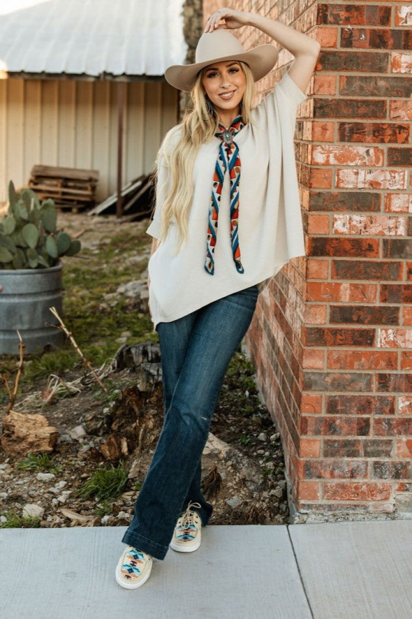 Oatmeal Waffle Knit Oversized Tunic Top