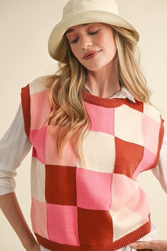 Rust Checkered Sweater Vest
