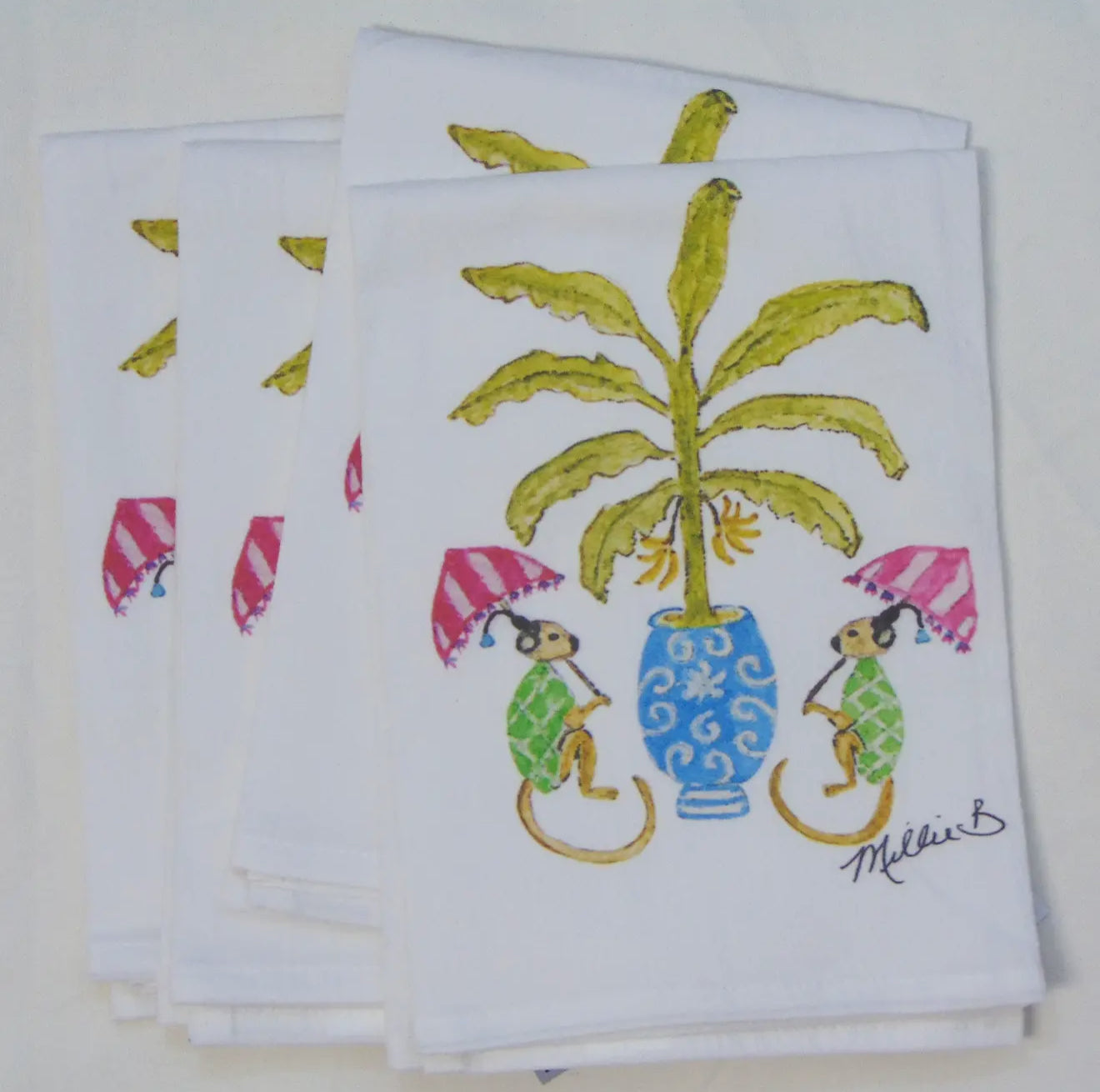 Banana Monkeys White Flour Sack Towel