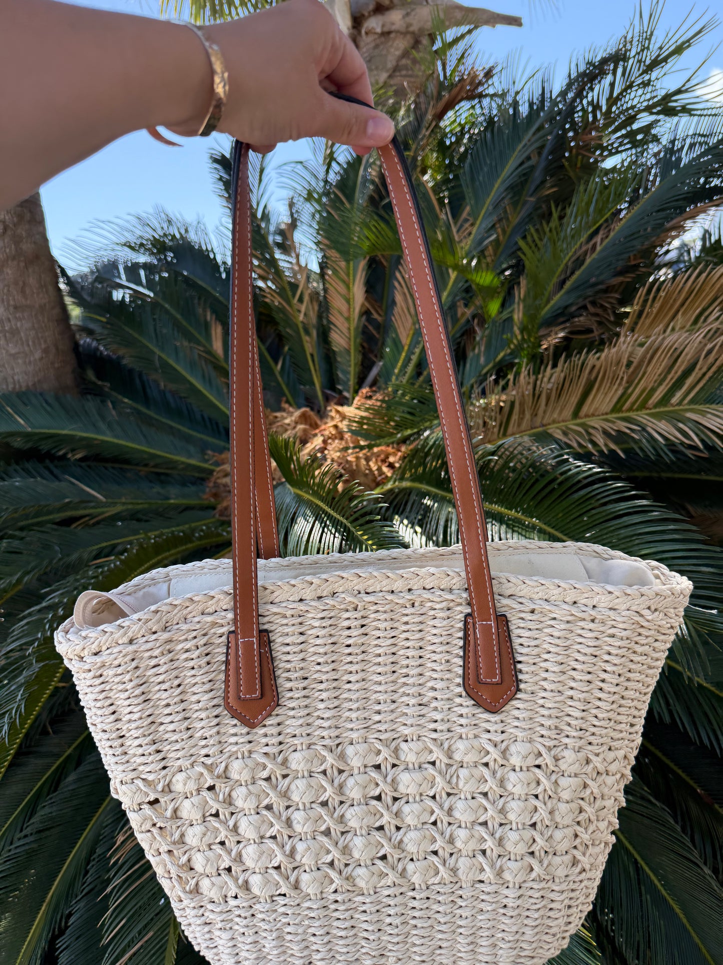 Large Braided Straw Tote Bag Light