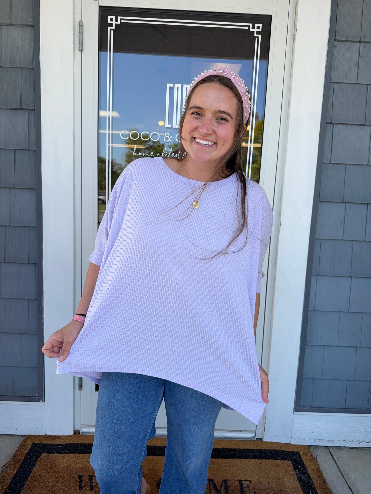 Lilac Waffle Knit Oversized Tunic Top