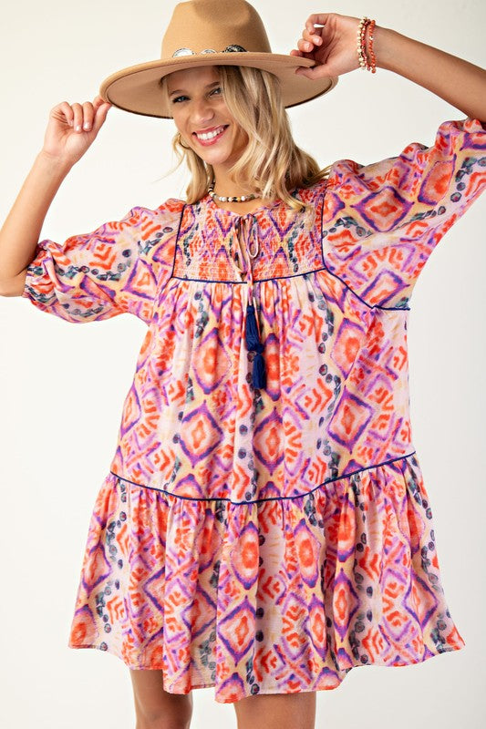 Multicolor Smock Top Mini Dress