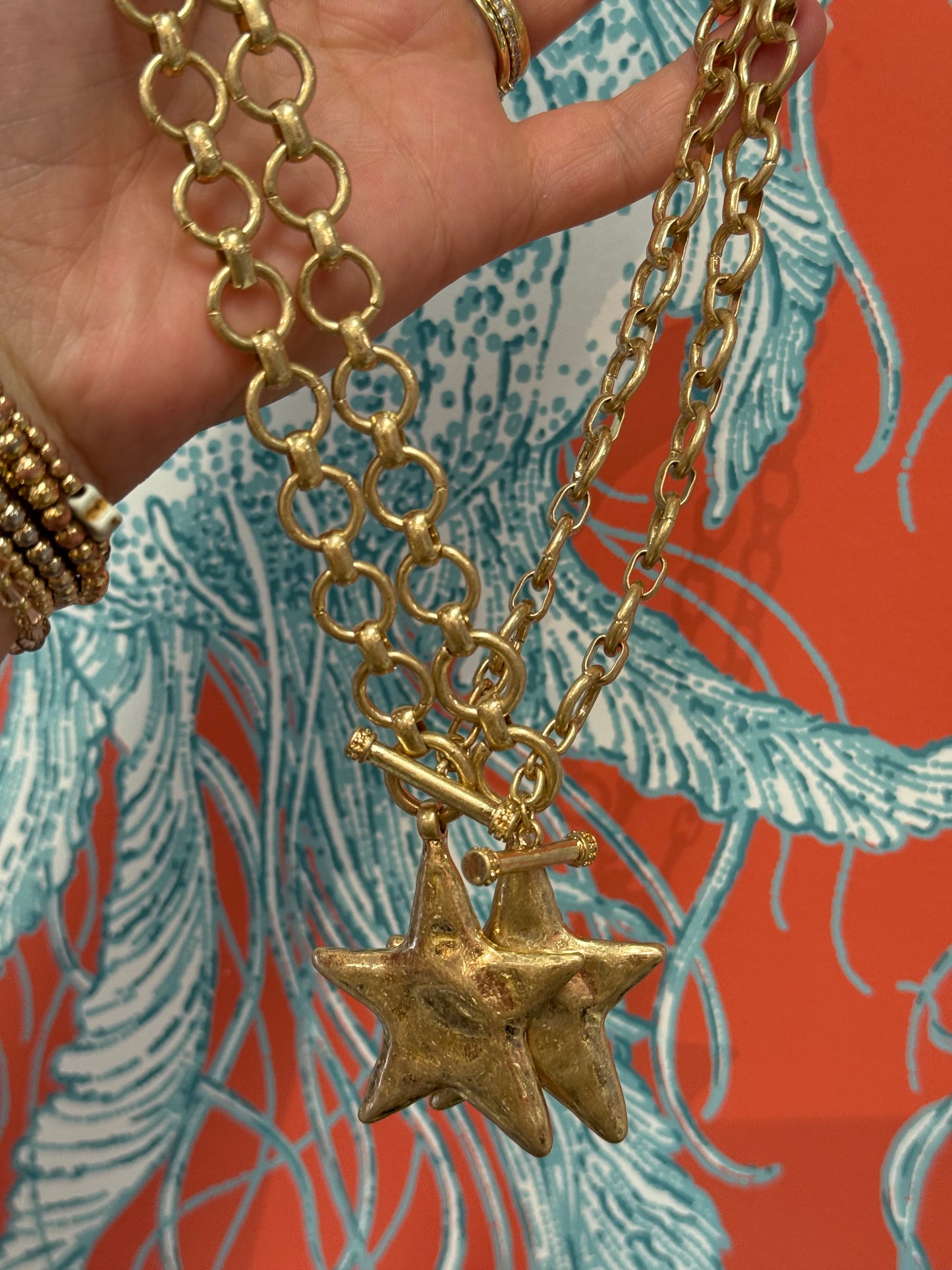 Vintage Gold Star Necklace & Earring Set