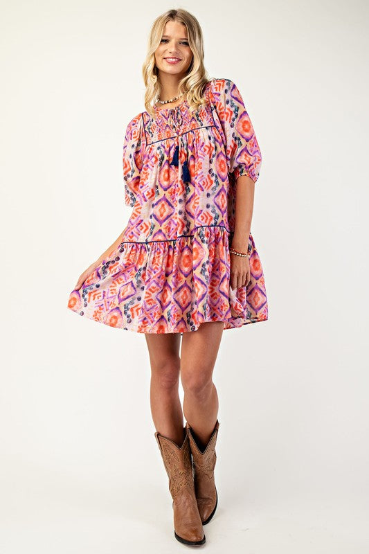 Multicolor Smock Top Mini Dress