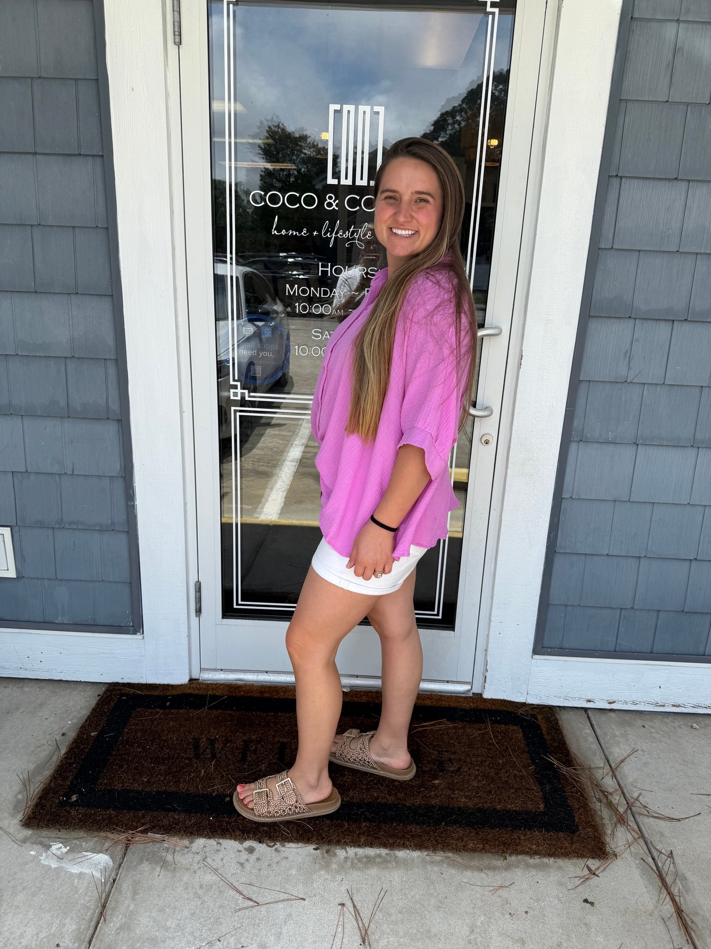 Bright Periwinkle Double Gauze Button Up Top