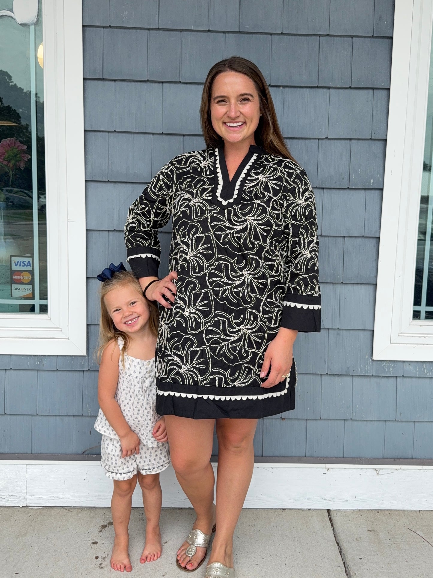Black Embroidered Notch Neck Dress