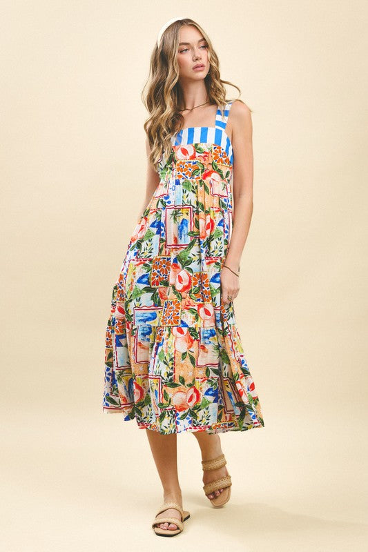 Multicolor Fruit Print Midi Dress