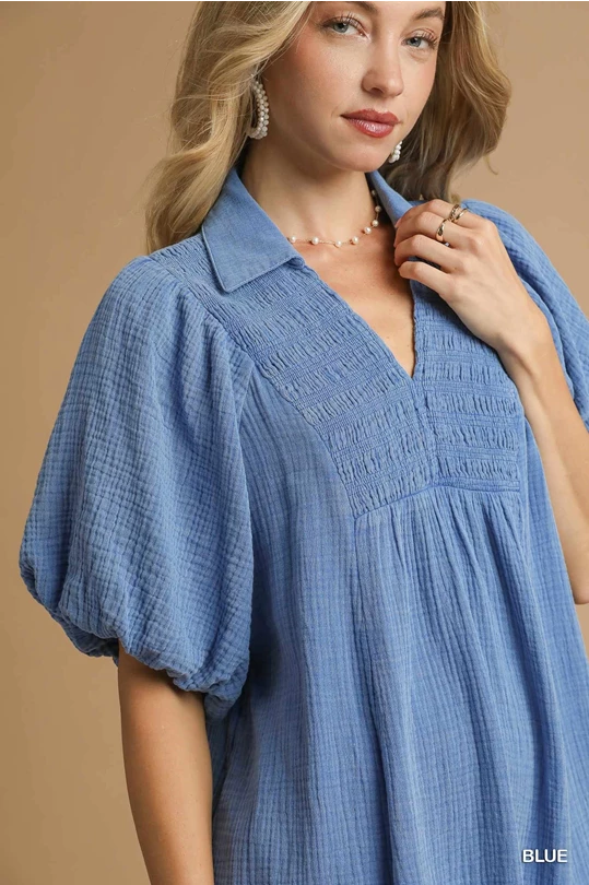 Blue Babydoll Mineral Wash Dress