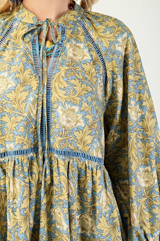 Blue Printed Babydoll Dress