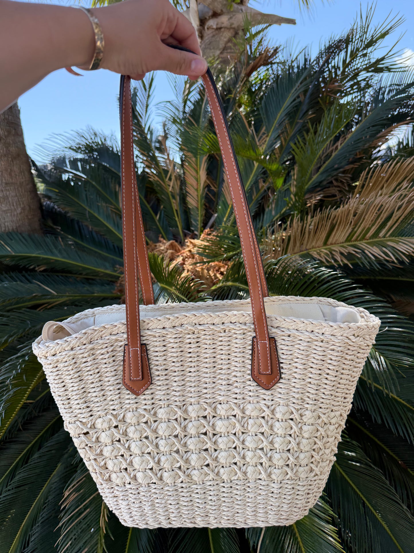 Large Braided Straw Tote Bag Light