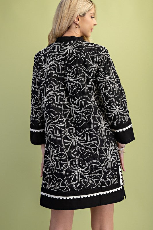 Black Embroidered Notch Neck Dress