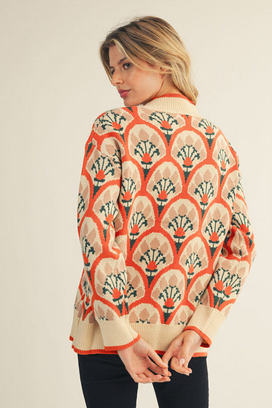 Rust Boho Floral Sweater Top