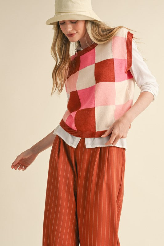 Rust Checkered Sweater Vest