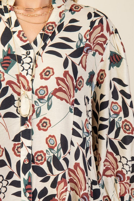Floral Burgundy Printed 3/4 Sleeve Dress