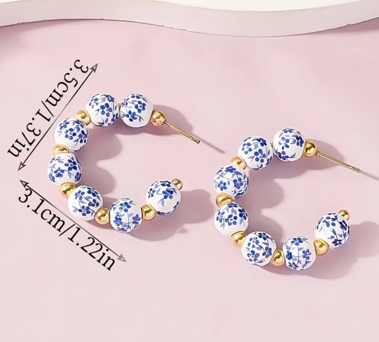 Vintage Blue & White Hoops Earrings