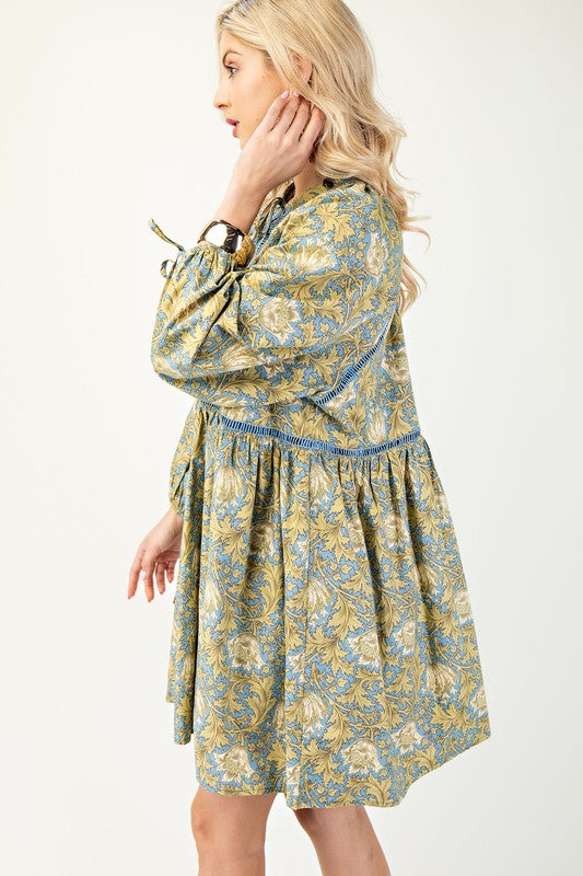 Blue Printed Babydoll Dress