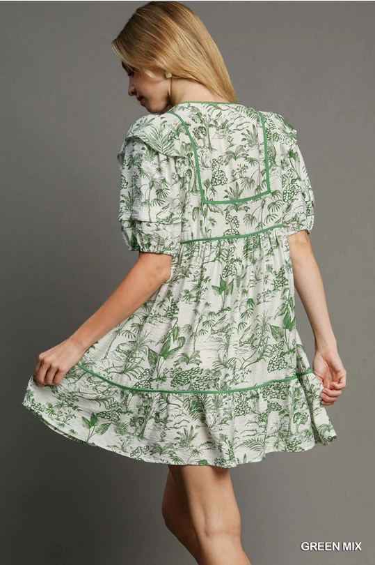 Green Floral V-Neck Dress