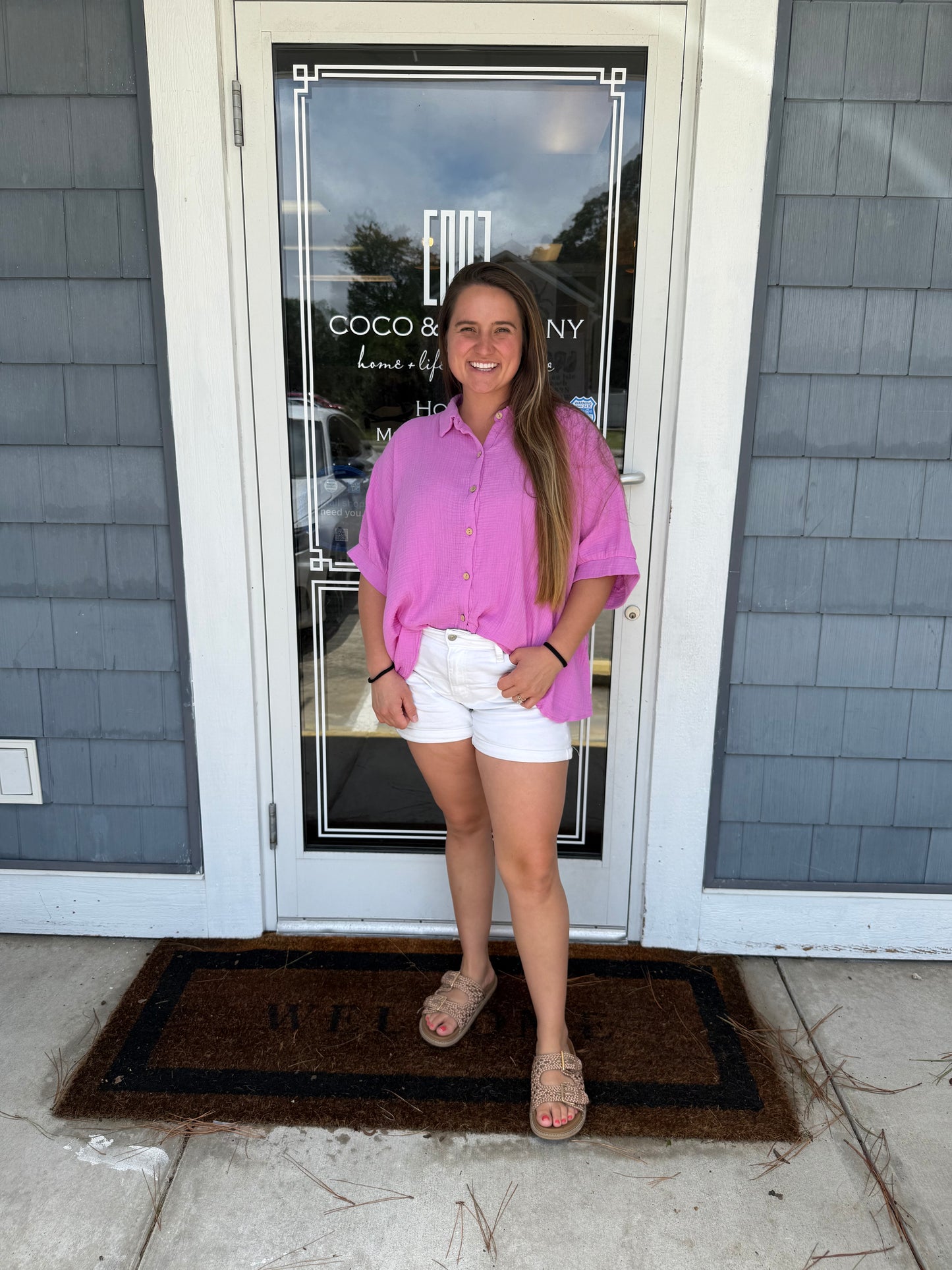 Bright Periwinkle Double Gauze Button Up Top