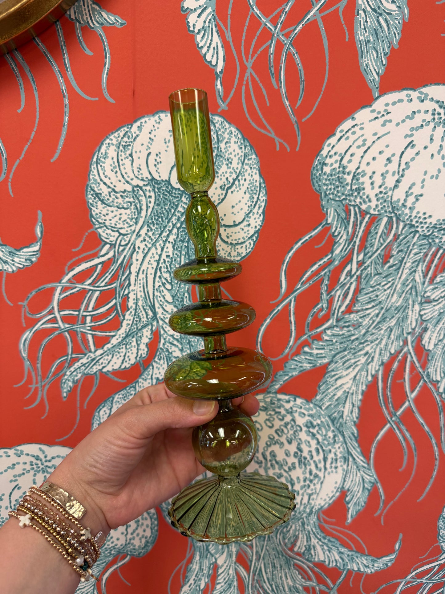 Green Glass Candle Holder (1)