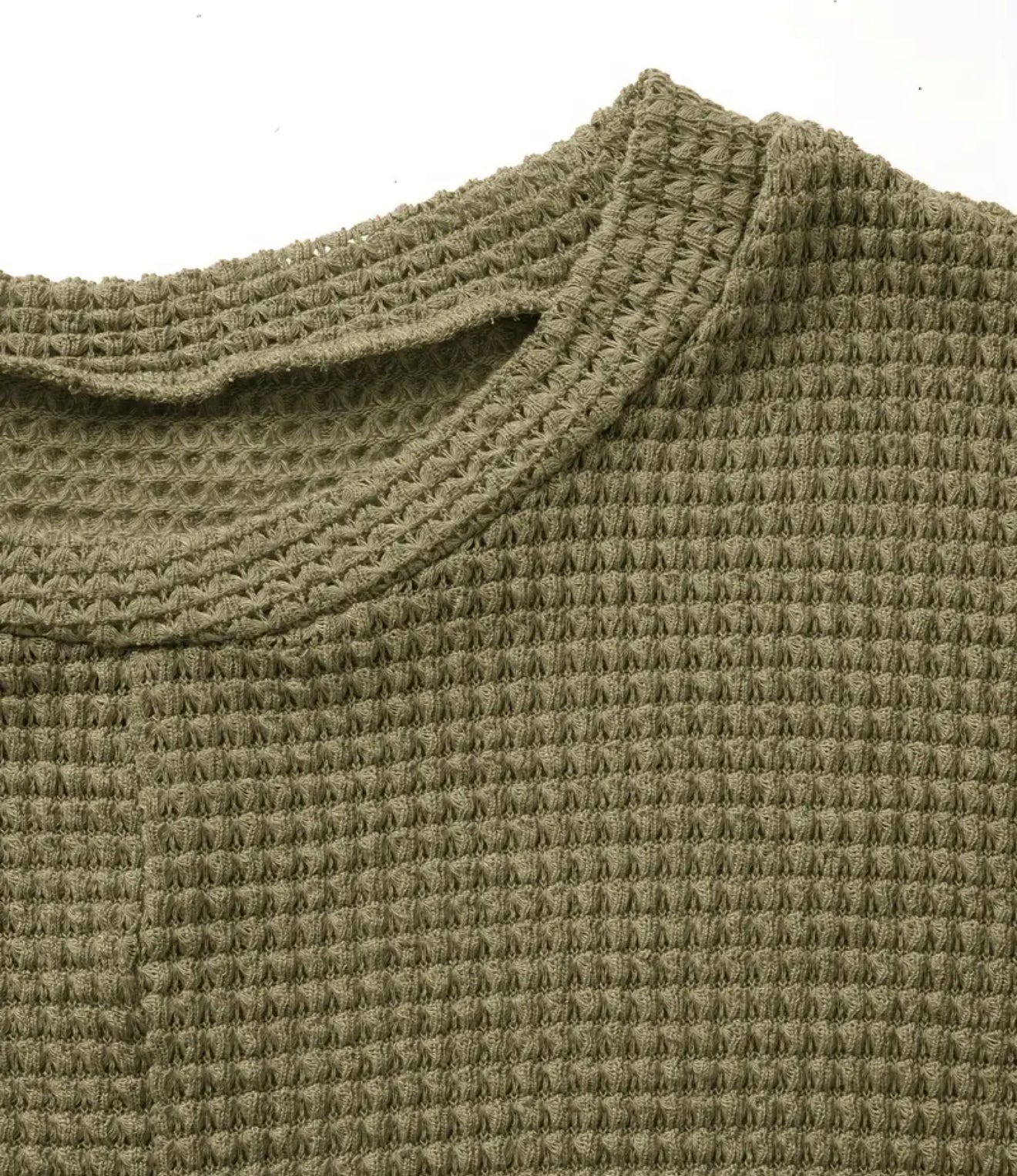 Olive Green Waffle Knit SS Crossover Top