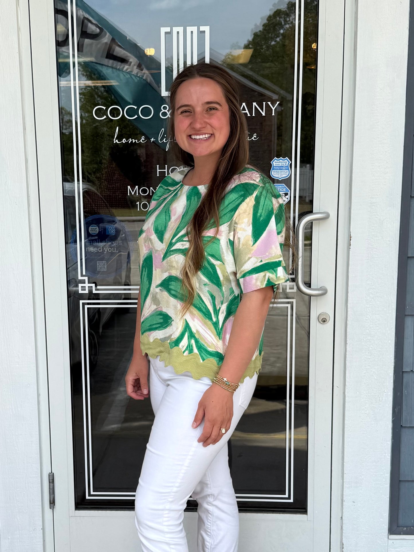 Leaf Print Short Sleeve Top