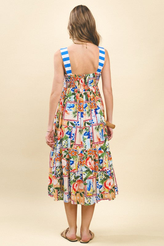 Multicolor Fruit Print Midi Dress