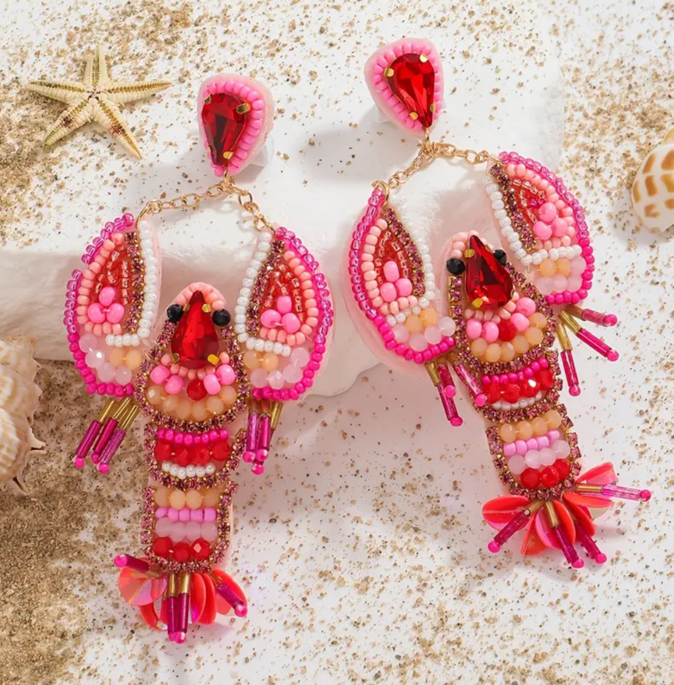 Handmade Beaded Lobster Earrings