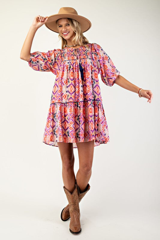 Multicolor Smock Top Mini Dress