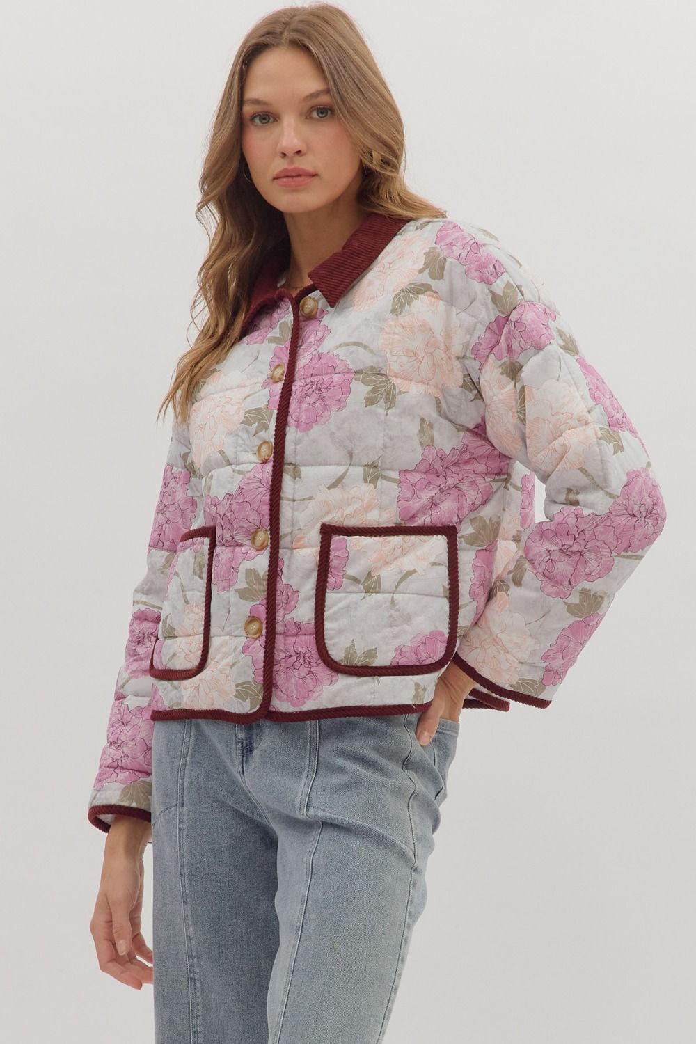 Mauve Floral Quilted Jacket SHIPS OR PICKUP FROM COCO 11/6/25