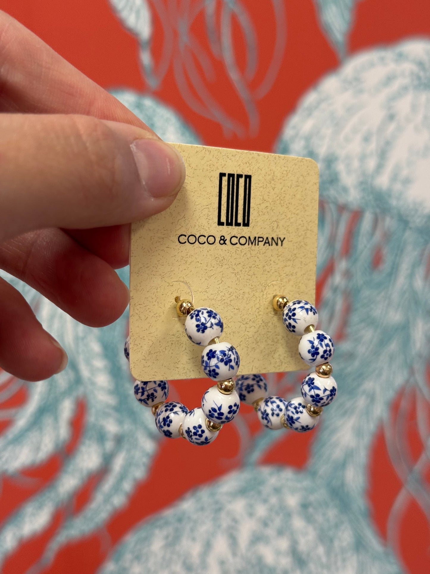 Vintage Blue & White Hoops Earrings