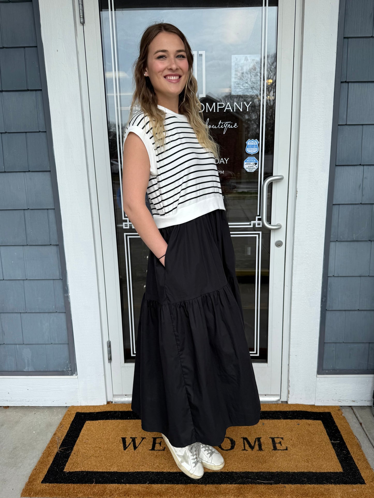Half Striped A-line Midi Dress