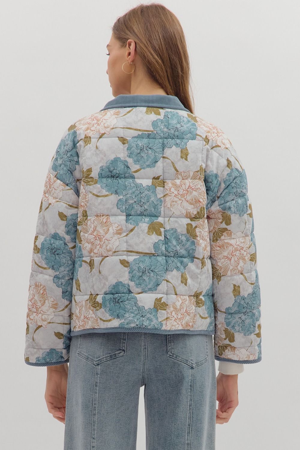 Blue Floral Quilted Jacket SHIPS OR PICKUP FROM COCO 11/6/25