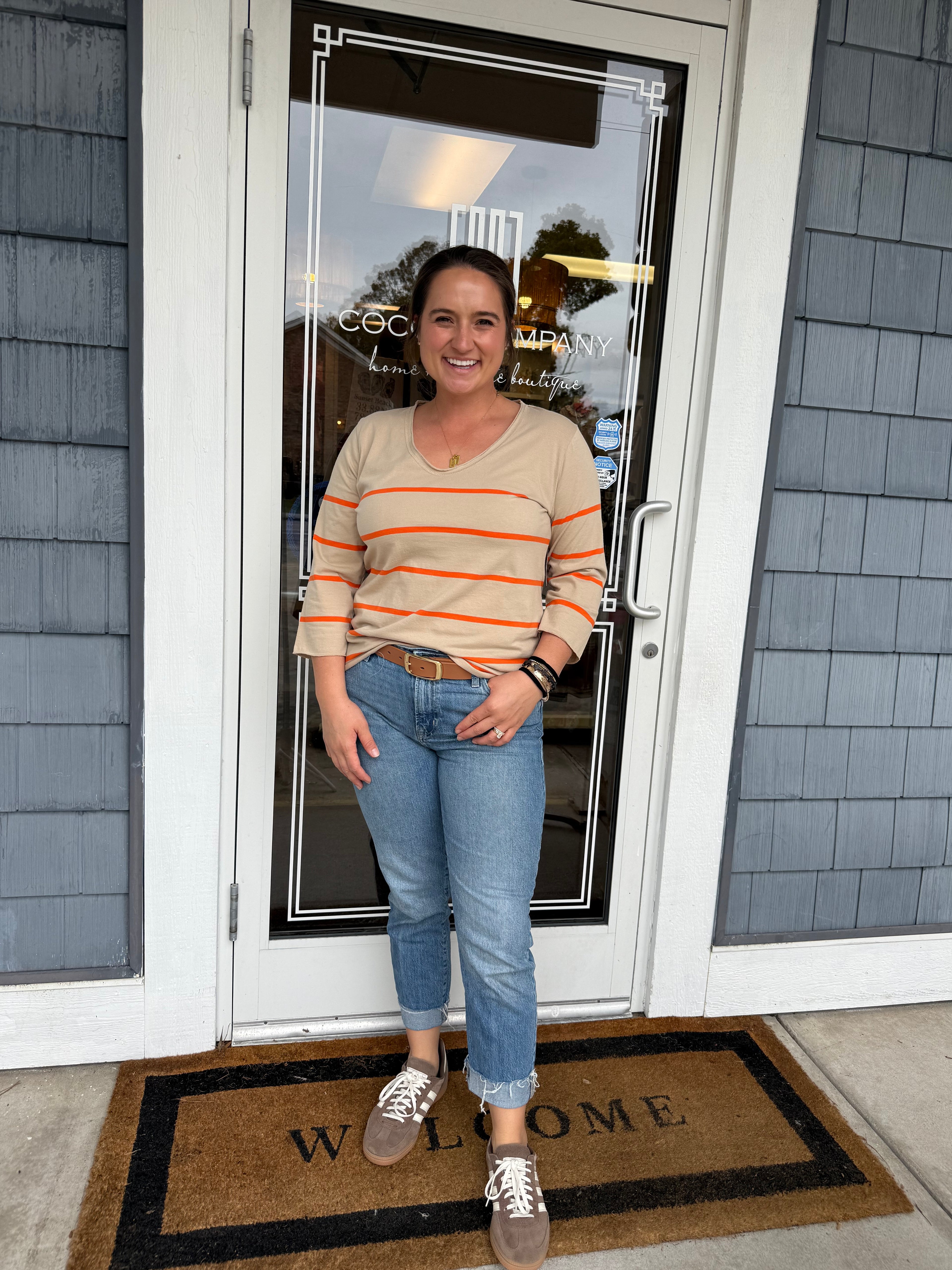 Tan & Orange Striped Top