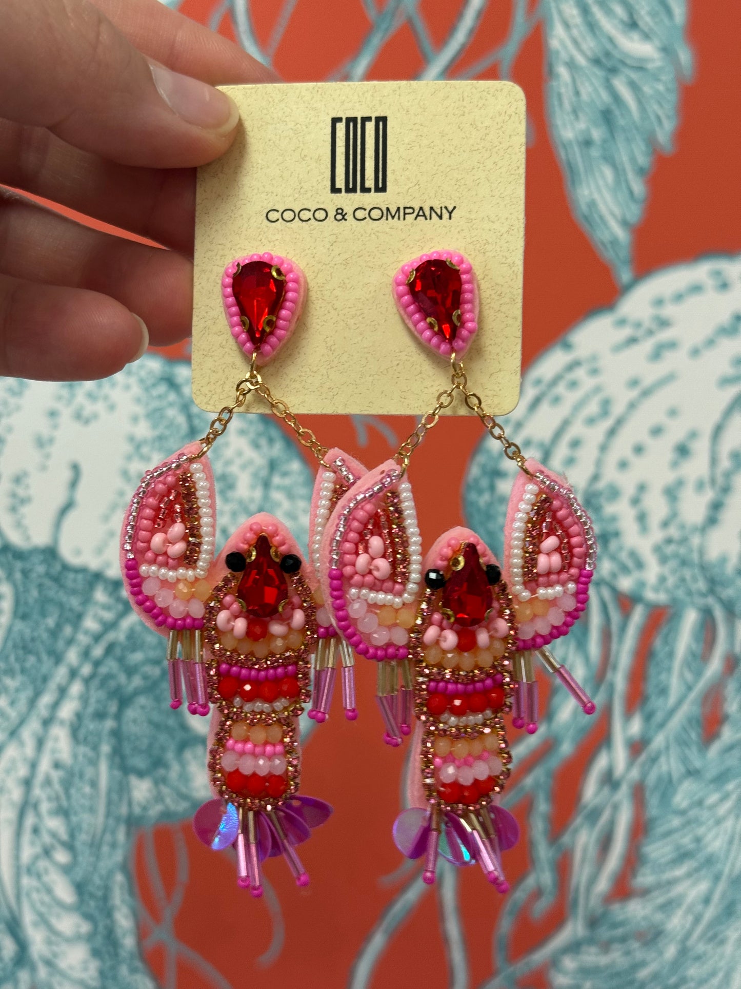 Handmade Beaded Lobster Earrings
