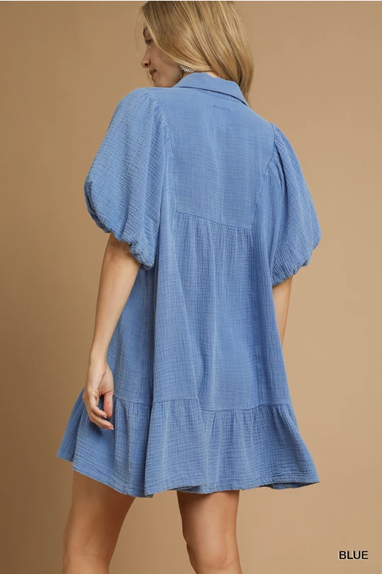 Blue Babydoll Mineral Wash Dress