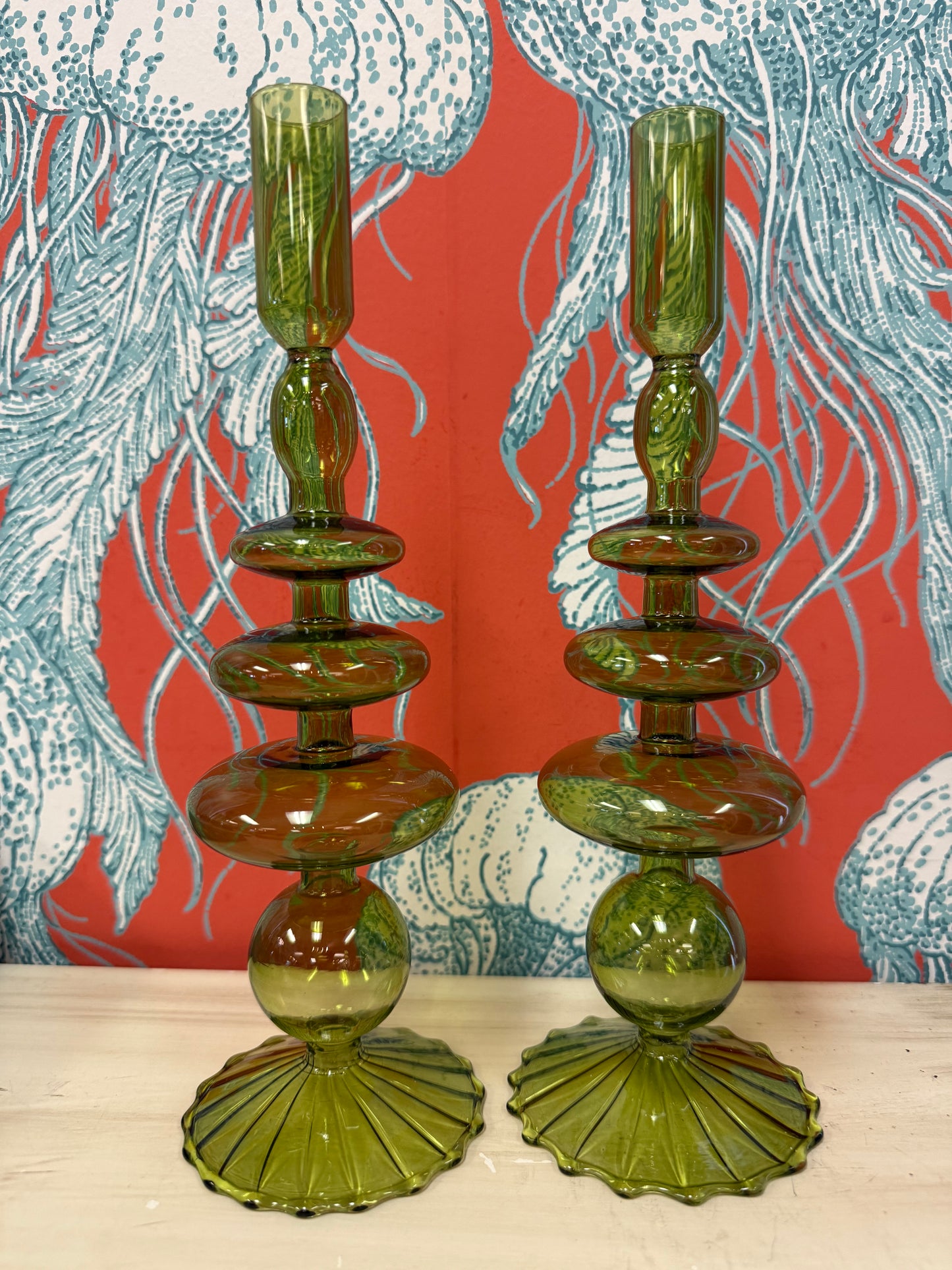 Green Glass Candle Holder (1)
