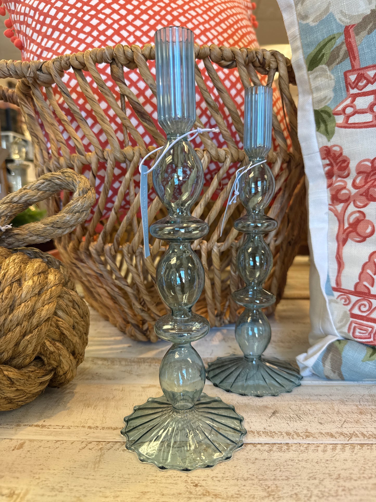 Blue Glass Candle Holders