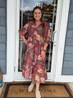 Brown Paisley Print Midi Dress