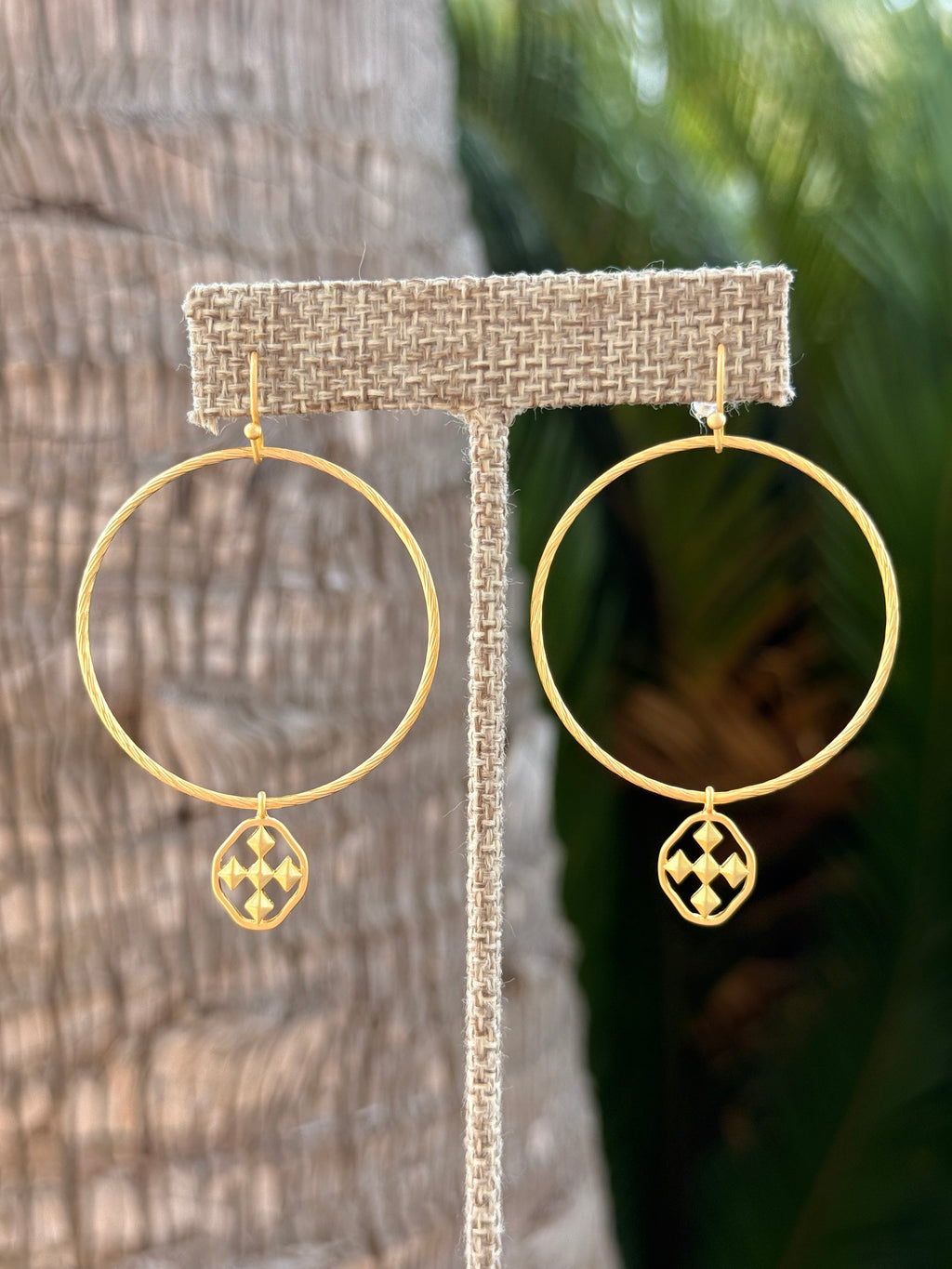 Hammered Hoop Shield Earring Worn Gold Gracewear