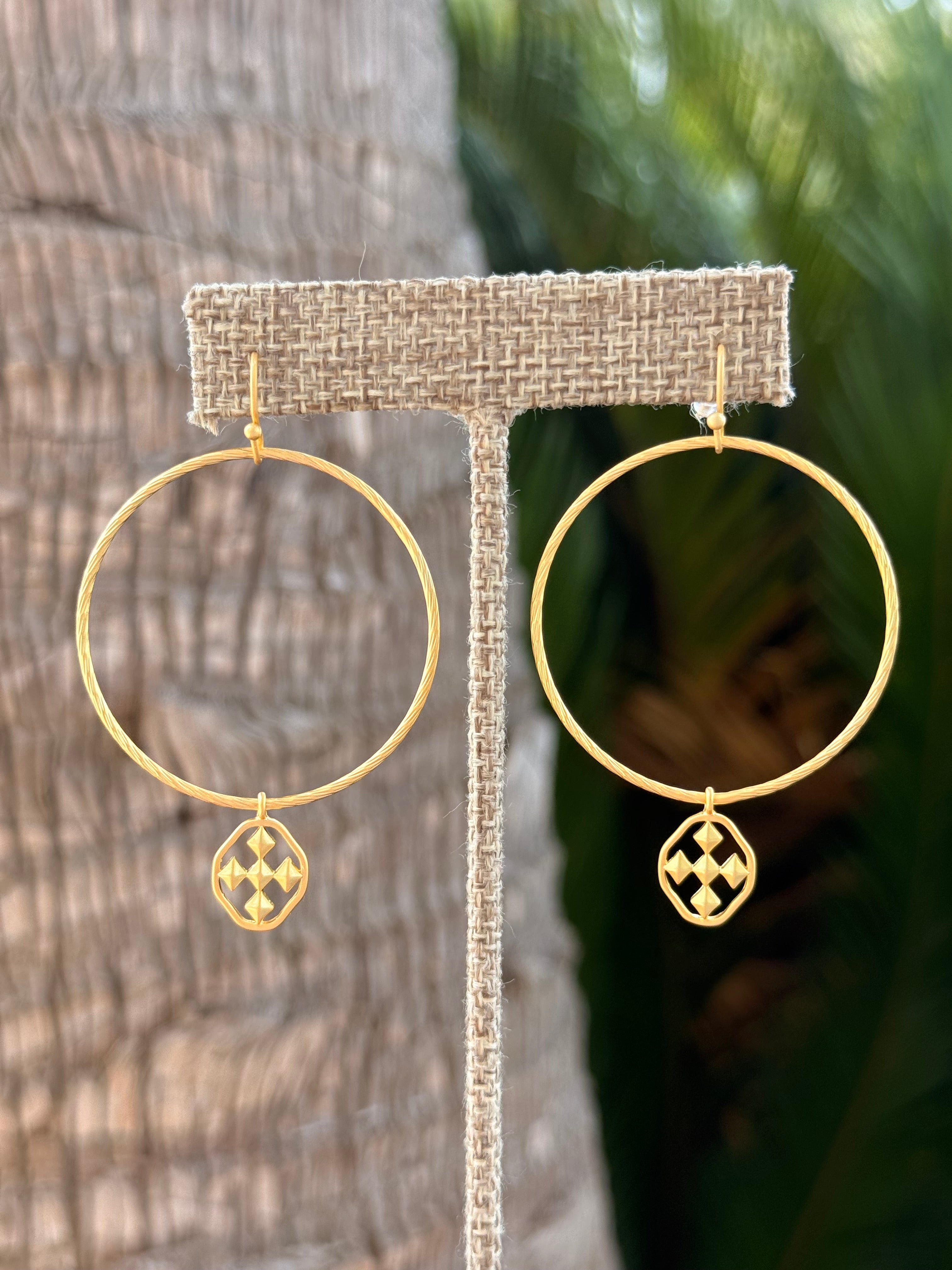Hammered Hoop Shield Earring Worn Gold Gracewear