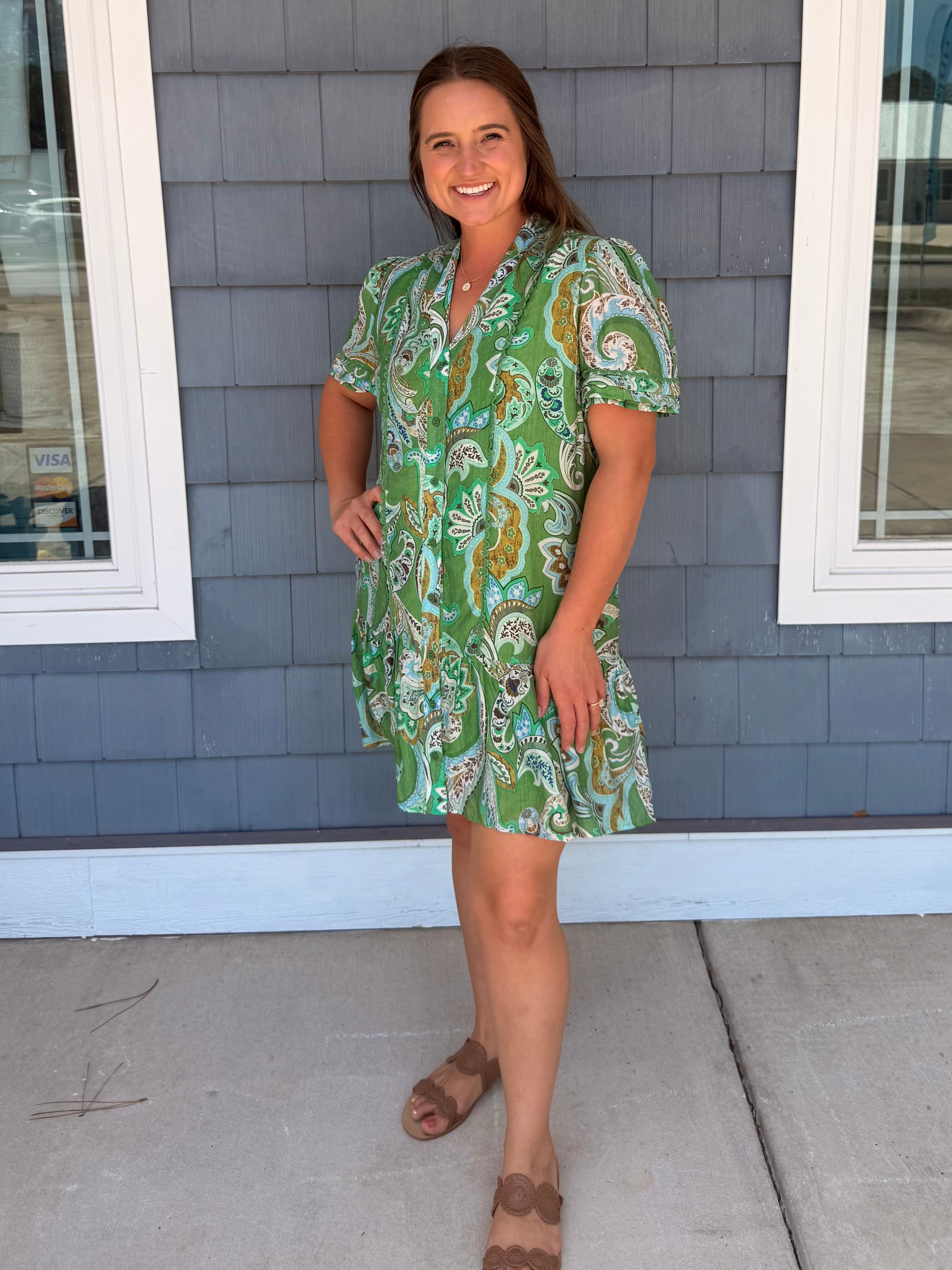 Matcha Mix Paisley Print Button Up Dress
