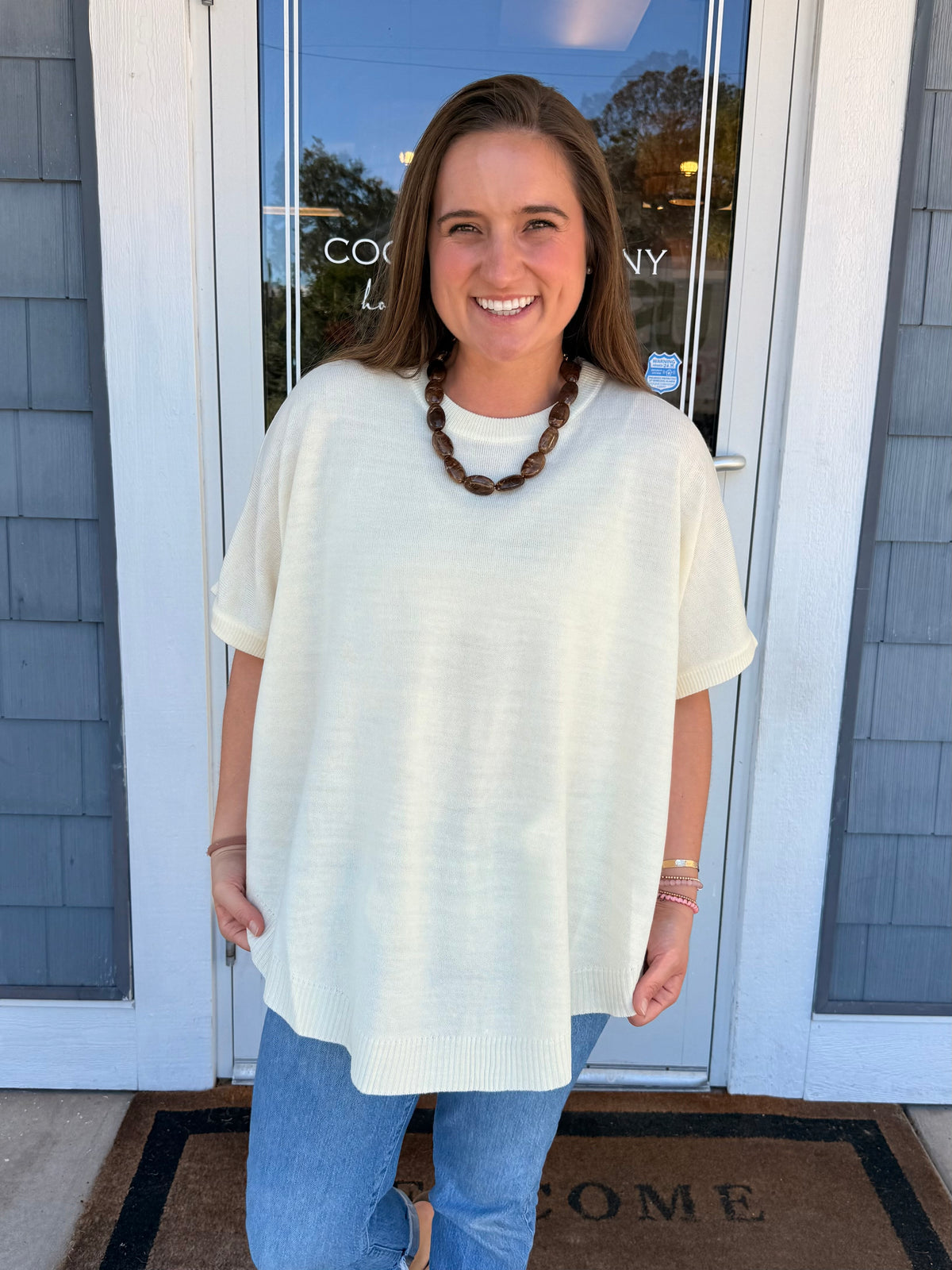 Cream Solid Knit Sweater