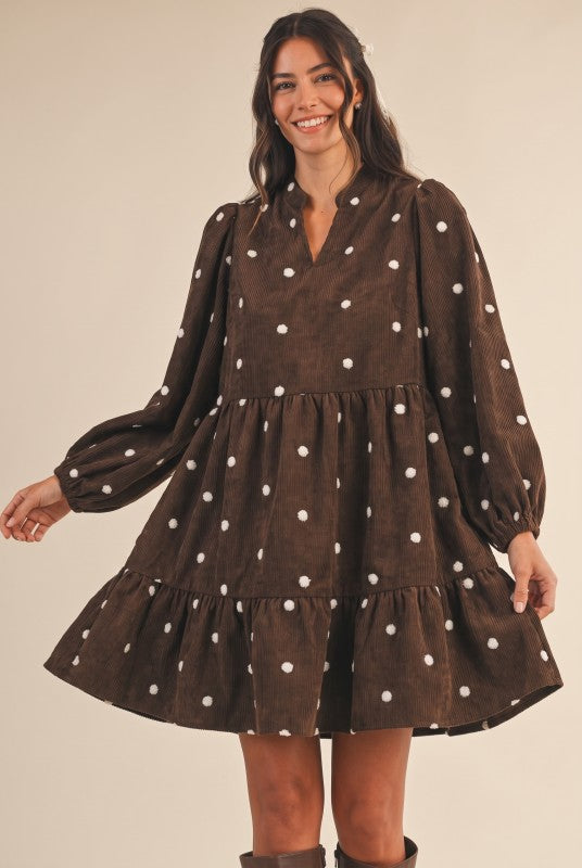 Chocolate Polka Dot Tiered Mini Dress