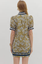 Olive Floral Print Mini Dress