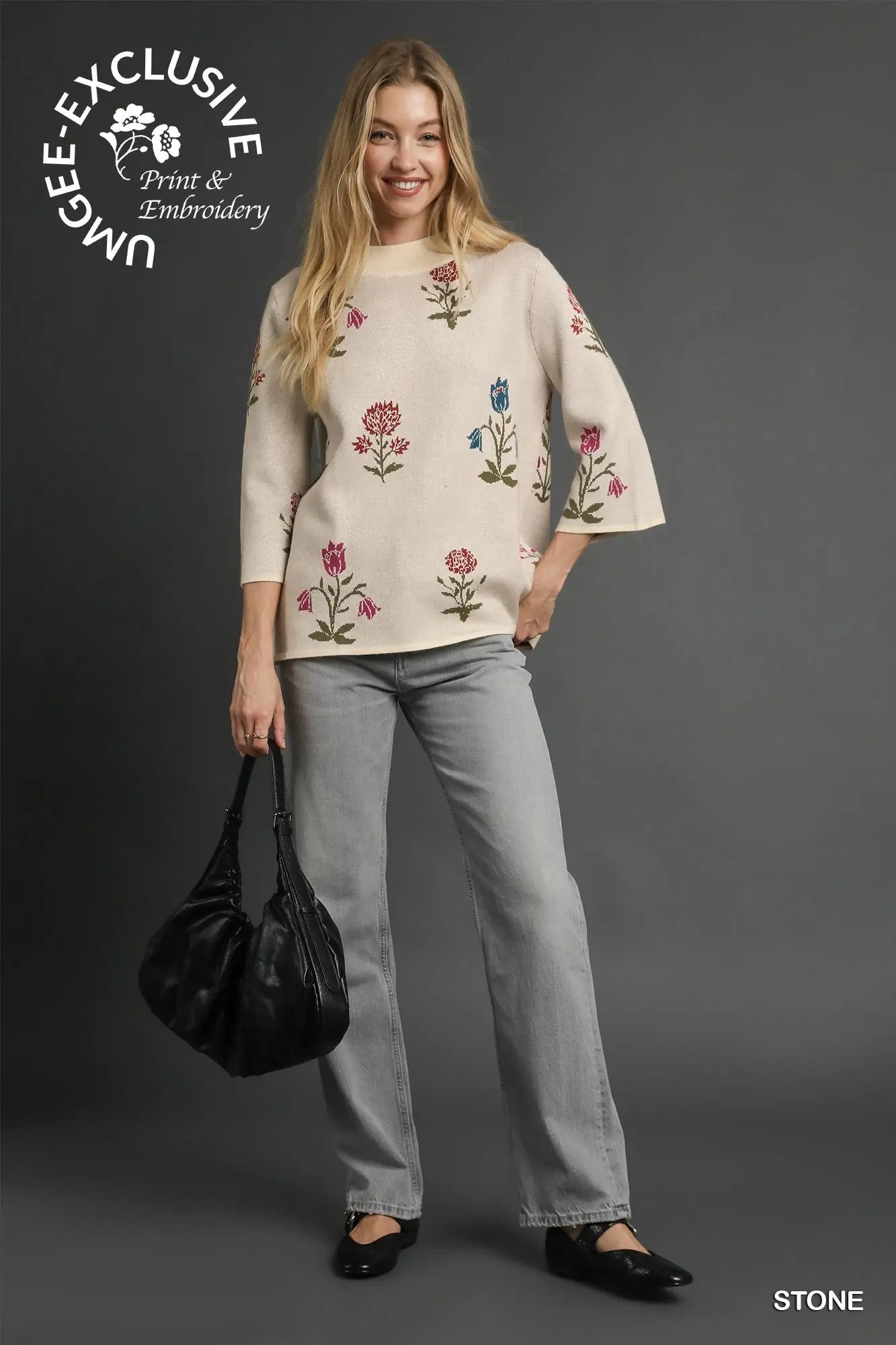 Cream Floral Knit Sweater With Wide Sleeves SHIPS OR PICKUP FROM COCO 10/10/25